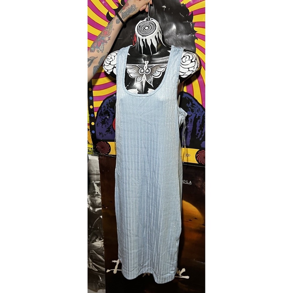 American Apparel Dress Women Size Large Blue Maxi Dress Sundress Y2K Tiny Flaw